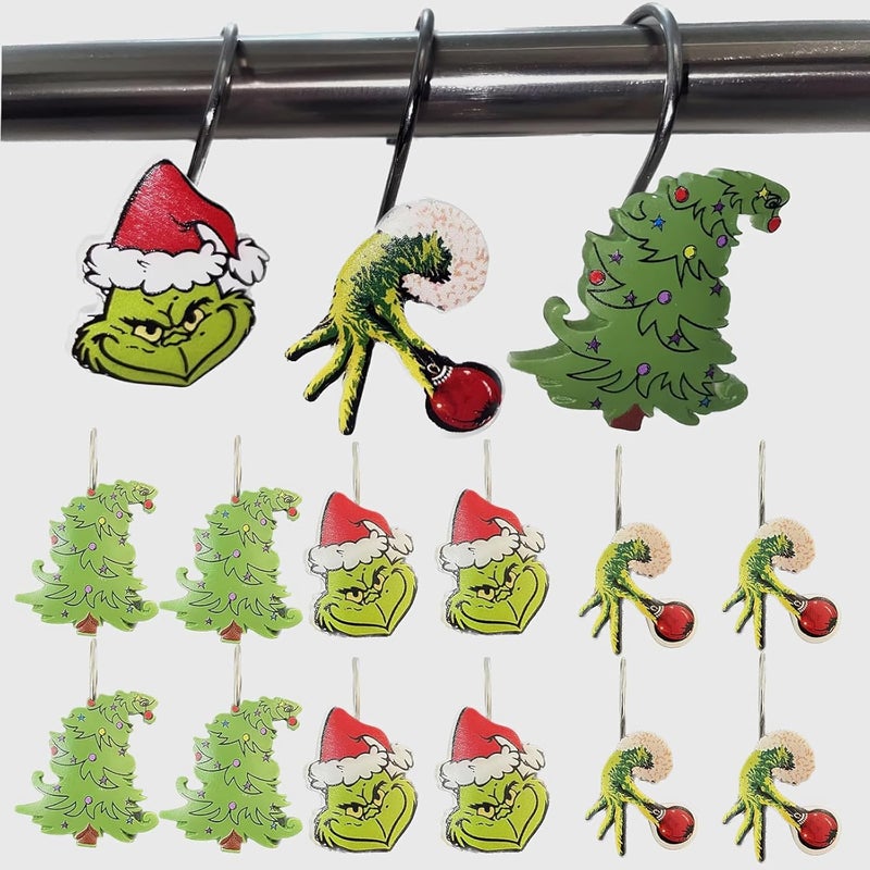 SHOCAWS 12-Piece Christmas Shower Curtain Hooks - Festive Metal Rustproof Cute Shower Curtain Rings Bathroom Decoration Accessories - Image 1